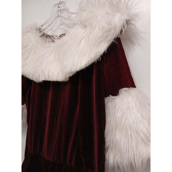 Christmas Caroler Mrs Santa Velvet Mini Dress M L Costume Burghandy Velvet White - Picture 4 of 16